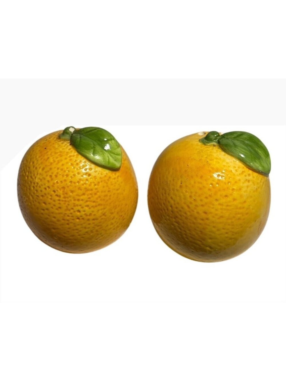 Lemon Ceramic Salt & Pepper Shakers Green Leaf 2.75" Tall Kitchen Decor